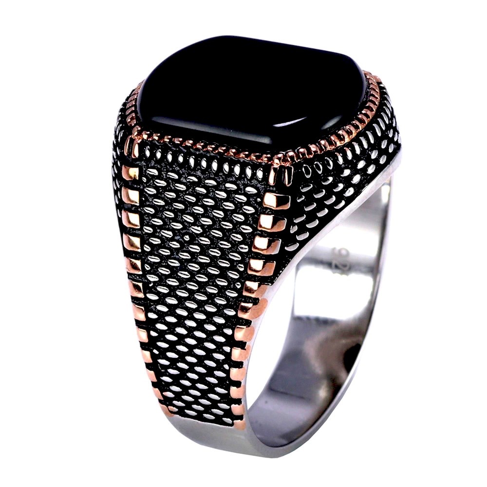 MEN's Stainless Steel 925  Silver Black ring